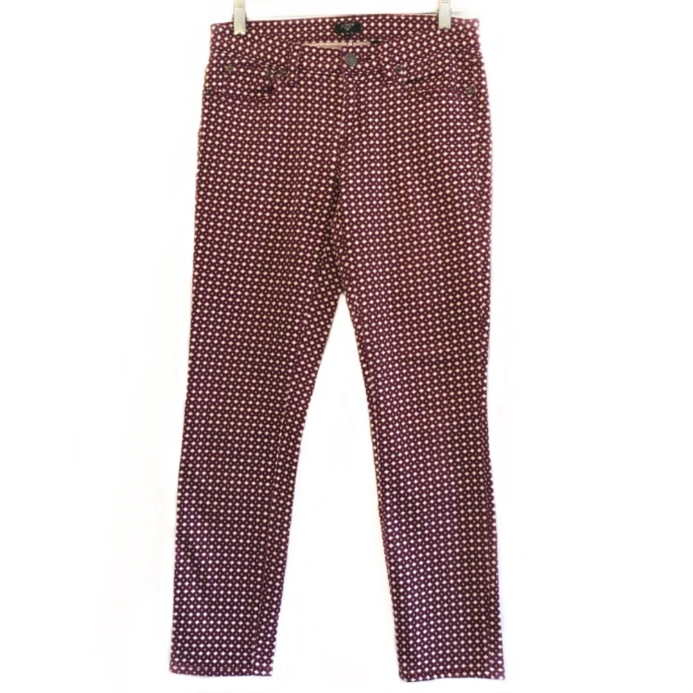 J. Crew Stretch Skinny Geometric Print Jeans Wine